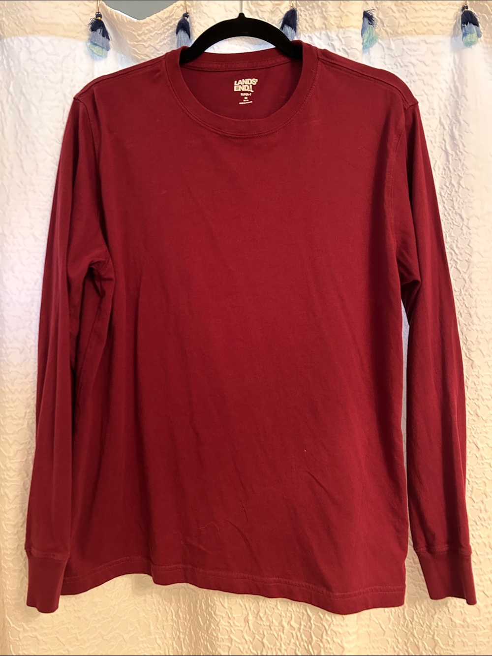 Lands' End Men's Long-Sleeve Crewneck Shirt - Wine Red